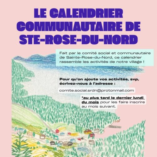 Calendrier communautaire Ste-Rose-du-Nord